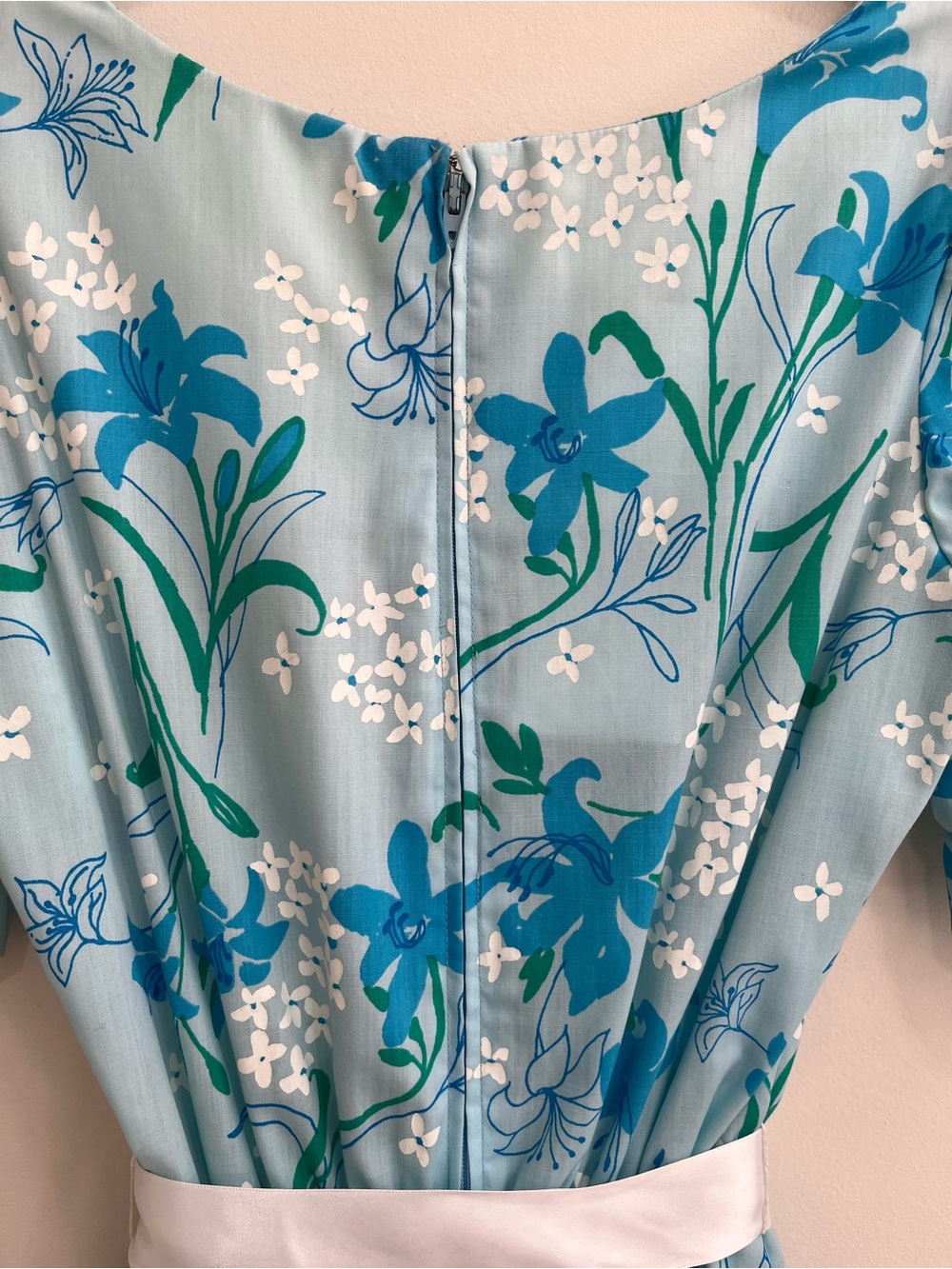 Vintage Lilly Pulitzer 80’s cotton midi dress light blue floral basket weave hem - Picture 12 of 16